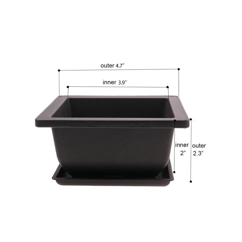 MUZHI 8PCS/Pack Retro Style Square Small Bonsai Training Pots with Tray, Mini Plastic Mocha Garden Flower Pot 4.7" - Image 2